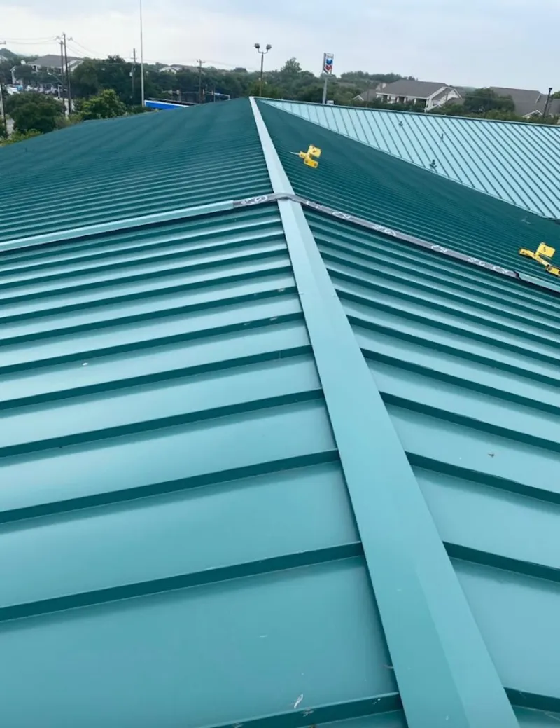 Green commercial metal roof ridge and valley for Metal Roof Repair in Kearny